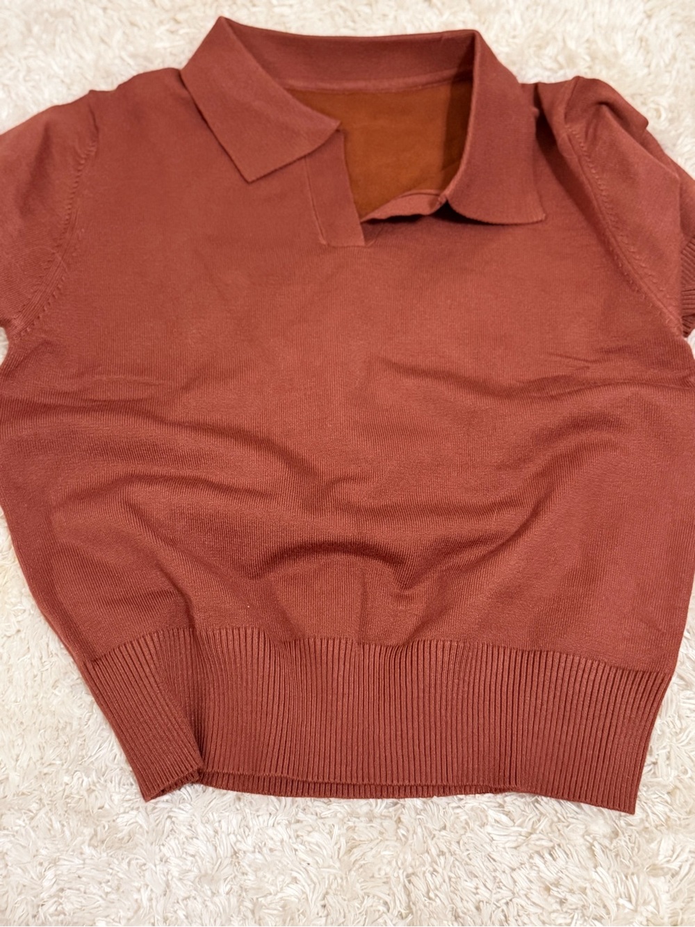 Women’s Collared Short Sleeve Sweater - Rust
